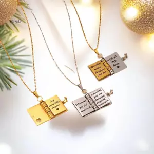 HNKMP Thép không gỉ My Little Star Khắc Sách Mặt Dây Chuyền Nelace Cho Con Gái Tình Yêu Có Thể Mở Được Với 7 Trang Quà Tặng Dây Chuyền Áo Len Nữ.