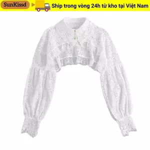 Khăn choàng chống nắng SUNKISSD, Cổ áo giả hoa voan, Áo khoác ren dáng rộng đẹp cho bé gái