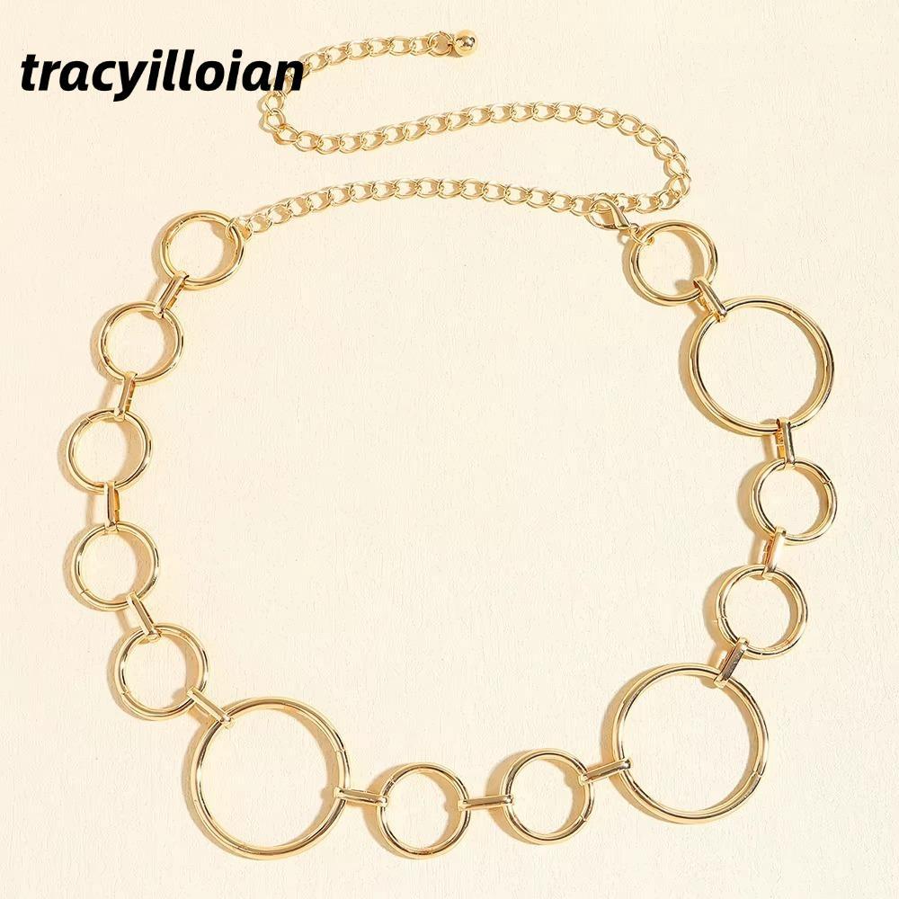 Dây đeo thắt lưng TRACELIOIAN, Dây đeo thắt lưng nữ thiết kế đơn giản có thể điều chỉnh, Dây đeo thắt lưng hình tròn lớn sang trọng hợp thời trang