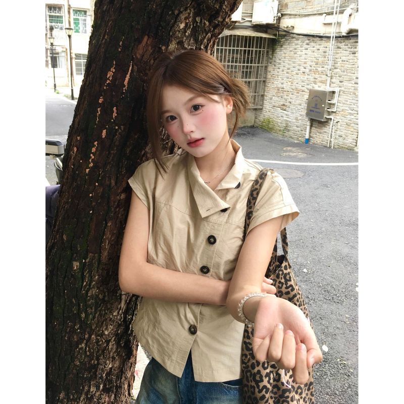 [Hàng mới về] Áo sơ mi ngắn tay cổ điển Hàn Quốc dành cho nữ Mùa hè Thiết kế phong cách mới Cổ đứng ngắn Slim-Fit Sli