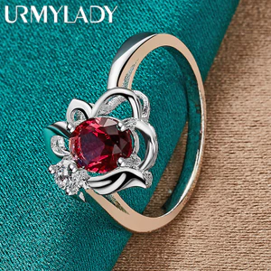 URMYLADY Hoa Bạc 925 Ruby 7-10 # Nhẫn Nữ Cưới Đính Hôn Thời Trang Quyến Rũ Trang Sức