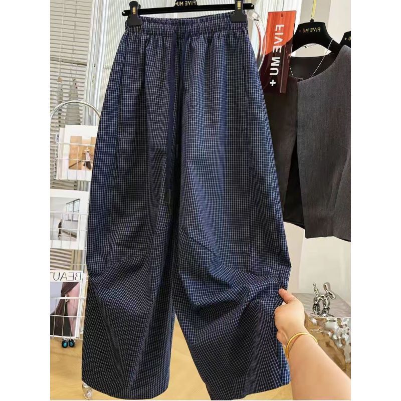 [Giảm giá trong thời gian có hạn] Fat MM Size Lớn Retro Kẻ Sọc Cổ Rộng Quần Dài Mắt Cá Chân, Mùa Hè Rời Phiên Bản Lớn Thẳng Ôm Hơn