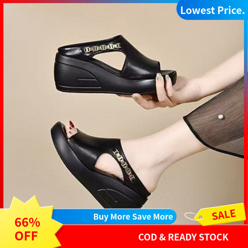 Dép sandal nữ nền tảng 2026, gót nêm, đế dày chống trơn trượt, tăng chiều cao nhẹ, đế mềm chống thấm nước, mặc ngoài trời mùa hè