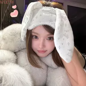 WEETW Lop Ear Rabbit Headband, Phim Hoạt Hình Ngọt Ngào Bunnies Eye Shade, Thời Trang Kawaii Co Giãn Mềm Thỏ Bịt Mắt Bé Gái