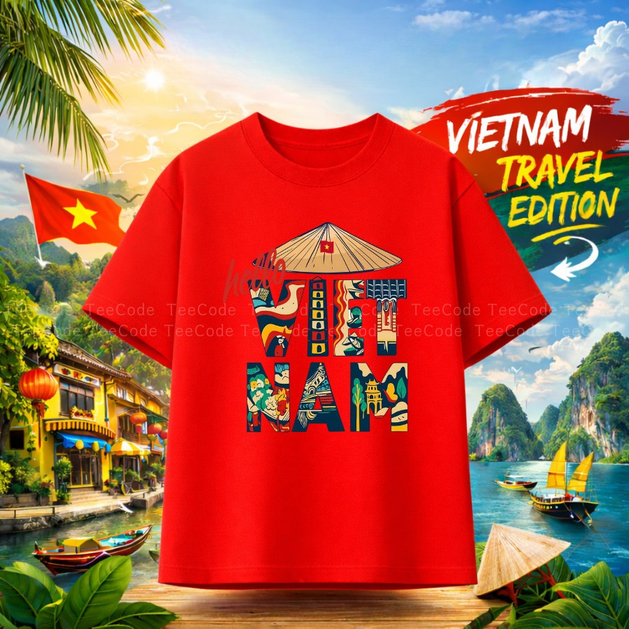 （Giao hàng 24h）Angela Áo Thun Việt Nam Du Lịch Phượt Nhóm Team HELLO NÓN LÁ Form Rộng Nam Nữ Unisex Local