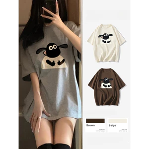 （Giao hàng 24h）Angela Áo Thun Cotton Tay Ngắn Dáng Rộng In Họa Tiết Hoạt Hình Thời Trang Mùa Hè Dành Cho Nữ