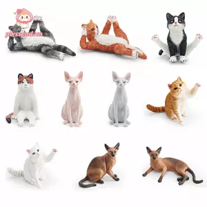 PWSEND Các bức tượng thú cưng thực tế, Đồ trang trí mèo mô phỏng mèo lông ngắn kiểu Xiêm giống như thật, Tượng mèo PVC dễ thương Trang trí trang trí máy tính để bàn