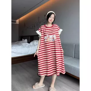 Váy ngủ hoạt hình ngắn tay động vật sọc dành cho nữ mùa hè thường ngày Plus Size Fat MM Bộ đồ ngủ rộng rãi Đồ mặc nhà cho bà bầu