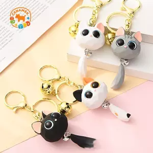 CANAMEK Hoạt Hình Sáng Tạo Đôi Mắt Lớn Đầu Mèo Móc Khóa Dễ Thương Chống Mất Đầu Mèo Mặt Dây Chuyền Bền Đẹp Tinh Tế 3D Móc Khóa Cặp Đôi Treo Accessor CSF