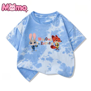 Zootopia phim hoạt hình giả thêu in unisex tie-dye thoải mái tay ngắn trẻ em hàng đầu