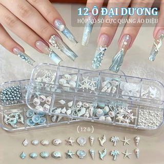 Miss Gooey Bộ hộp vỏ sò ánh cực quang biển cả – phụ kiện trang trí móng tay mùa hè ngôi sao biển cây dừa ốc biển hiệu ứng băng trong suốt lung linh