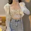 Áo Cardigan chống nắng mỏng bên ngoài dành cho nữ Ren Trumpet Tay ngắn Khăn choàng nhỏ phù hợp với mùa hè Váy đeo chéo siêu cổ tích