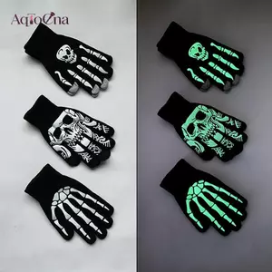 AqToCna Thời Trang Halloween Bộ Xương Ma Găng Tay Mũ Sáng Tạo Dạ Quang Nửa Ngón Tay Full In Ấm Thoáng Khí Găng Tay Quà Tặng AqToCna