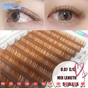 EBINLANDS Caramel Lông mi màu, 0,07 C / D Curl Mink Lông mi giả, Caramel màu nâu Teal Mocha Color 8-14 Mix Length Lông mi riêng lẻ Nối mi