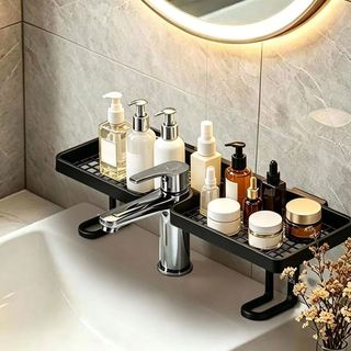 Giá để đồ phòng tắm SENRTY, Kệ lưu trữ vòi không cần khoan bằng nhựa, Thoát nước nhanh đa năng Kệ bồn rửa phòng tắm đơn giản