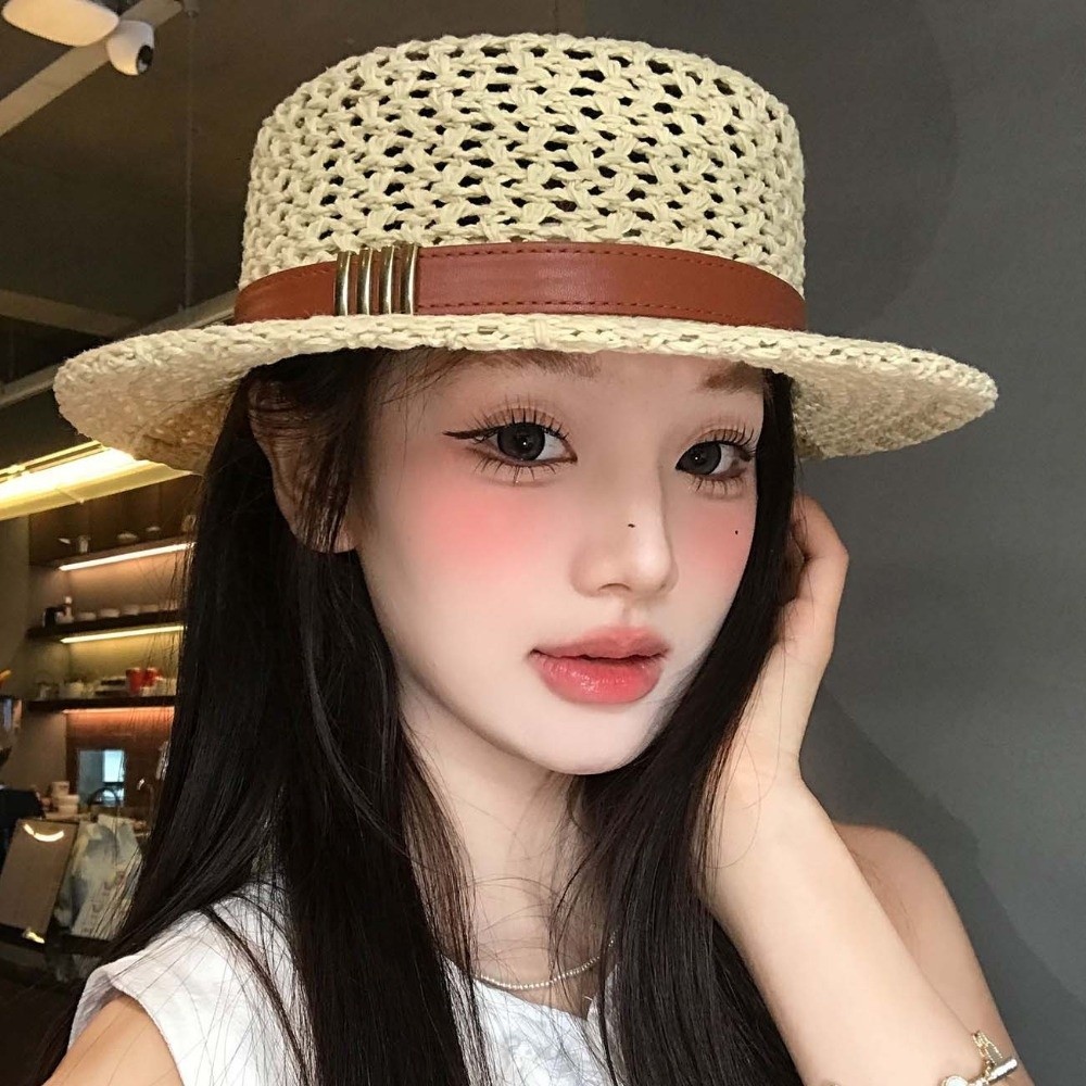 Mũ thuyền ống hút SENRTY, Chống nắng Lưới thoáng khí Mũ chống nắng dệt tay, Mùa hè cổ điển Fedora Nhẹ có thể điều chỉnh rộng vành phẳng Mũ đi biển ngoài trời Khách cưới