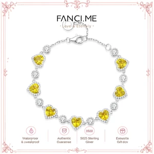 FANCIME "Ms Charming" Halo Heart Tháng 11 Vòng tay Tennis bạc Citrine Sterling