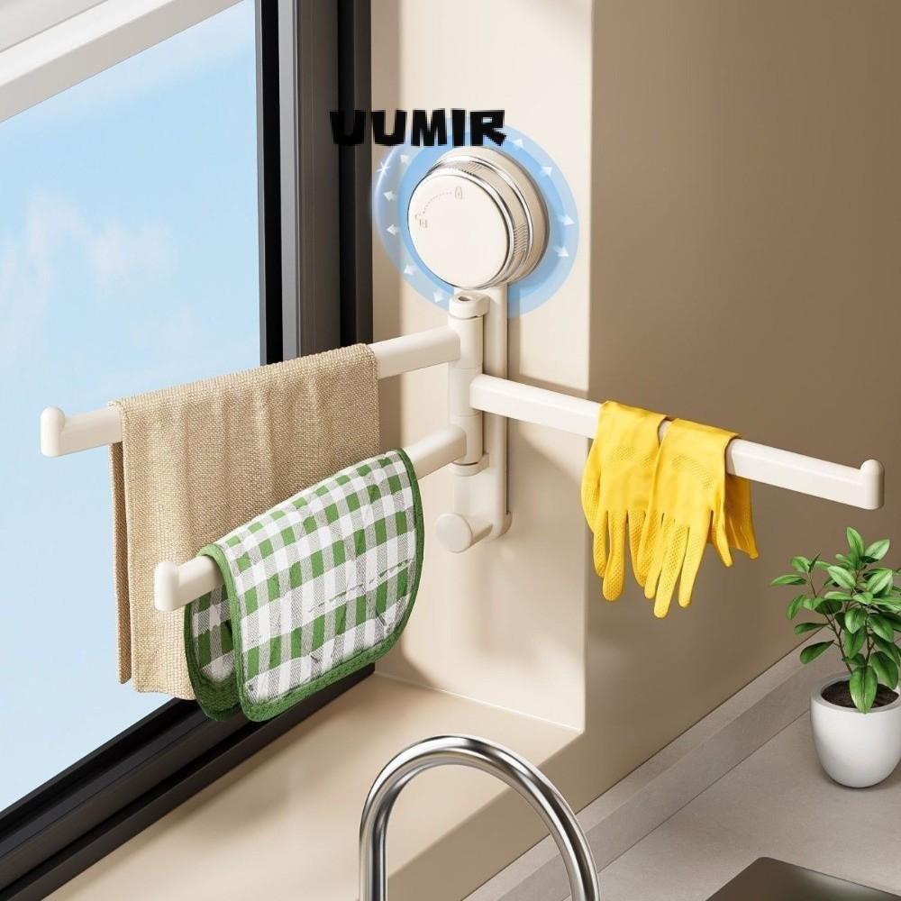 Móc treo khăn xoay UUMIR, Cốc hút không cần khoan giá treo khăn, Giá treo khăn tắm 3 thanh tường chất lượng Phòng tắm
