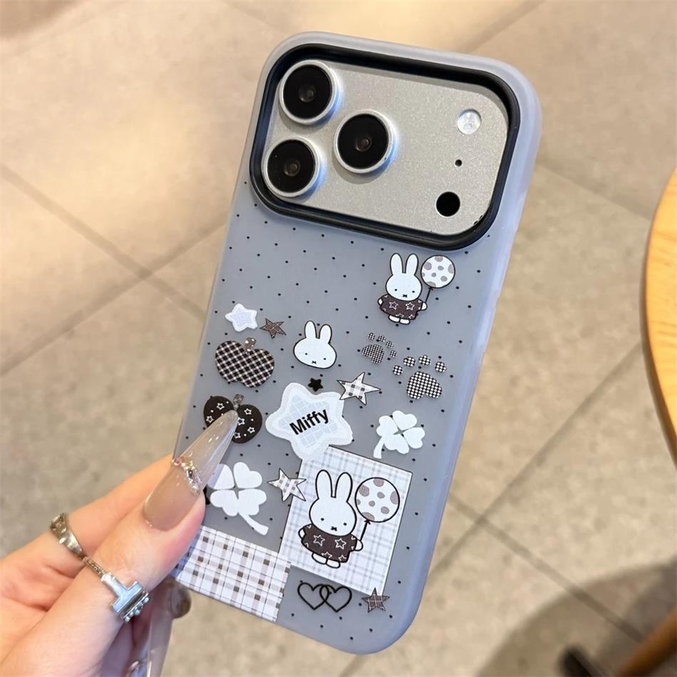 Ốp lưng iPhone 17Air/12/13ProMax, thạch 2in1 thỏ đen trắng, chống sốc