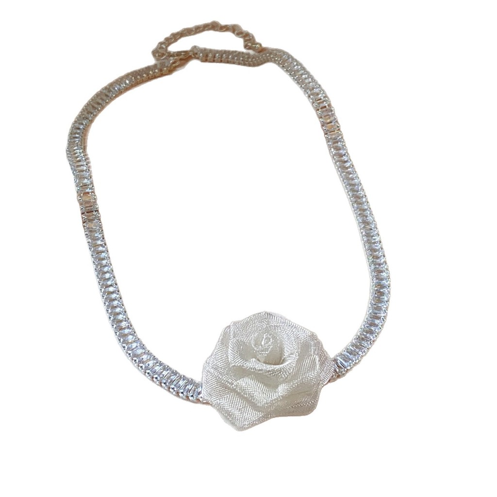 Vòng cổ hoa lưới zircon trắng nguyên chất