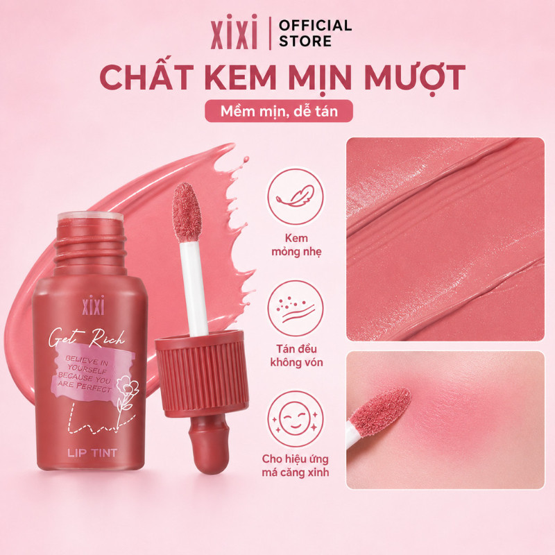 XIXI Kem Blush Tint – Soft Cloudy Finish · Xả tự nhiên · Blush lỏng lâu trôi D514
