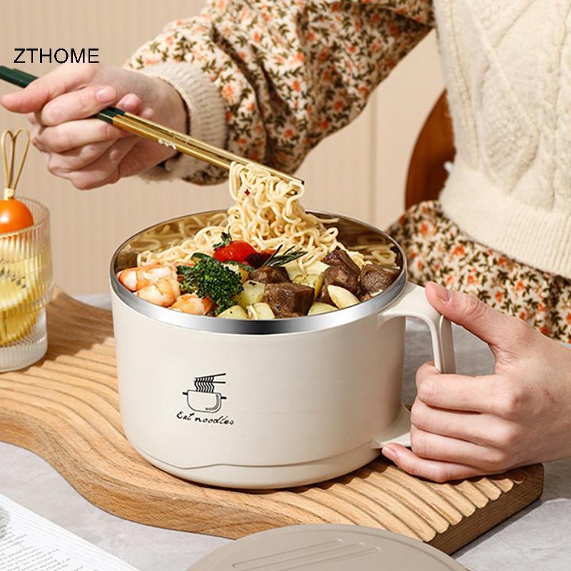 ZTHOME 304 Bát Xốp Inox Dung Tích Lớn Hai Lớp Chống Bỏng Hộp Cơm Trưa Có Bộ Đồ Ăn / Nắp Có Thể Thoát Nước Ramen Bát HOT
