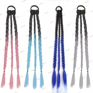 PYCOU 1 Cặp Tóc Giả Bím Tóc Giả, Ins Y2K Chuyển Đổi Dần dần Tóc Giả, Chiên Bột Xoắn Bím Dài Tổng Hợp Tóc Giả Tóc Giả Tóc Dài Đuôi Ngựa Phong Cách Bím Bẩn