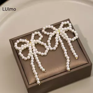 LUImo Mới Ánh Sáng Sang Trọng Nơ Ngọc Trai Bông Tai Dài sel Nơ Thả Tòn Ten Bông Tai Nữ Thời Trang Thanh Lịch Cưới Trang Sức Quà Tặng SBS