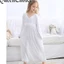 Bé Gái Phong Cách Công Chúa Cổ Chữ V Chắc Chắn Trắng Dài Tay Đồ Ngủ Trẻ Em Cotton Váy Ngủ