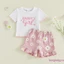 Trang phục mùa hè cho bé gái mới biết đi Áo ngắn tay in hoa Ruffled Trim + Quần Short Bộ 2 chiếc