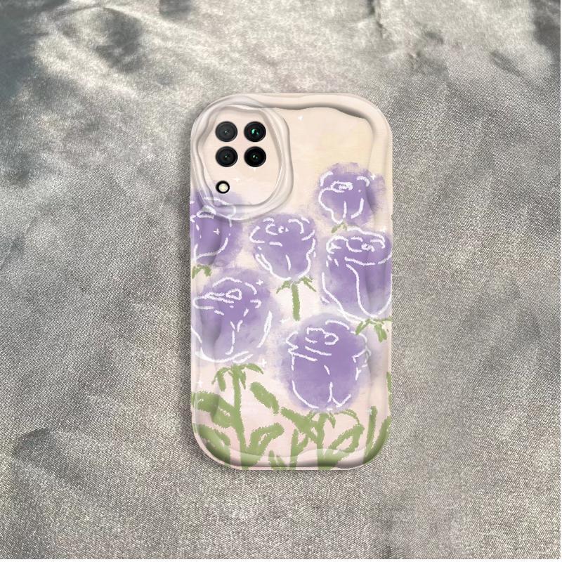 Thích Hợp Cho Samsung A12 A22 4G M12 3D Thẩm Mỹ TPU Mềm Hoa Tím Hoa Hồng Tulip Ins Phong Cách Chống Sốc Ốp Điện Thoại