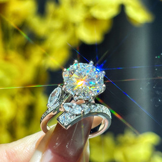 Châu Âu Mỹ ins Phong Cách Mới 5 Carat Hoa Đá Cắt Zircon Mở Nhẫn Nữ