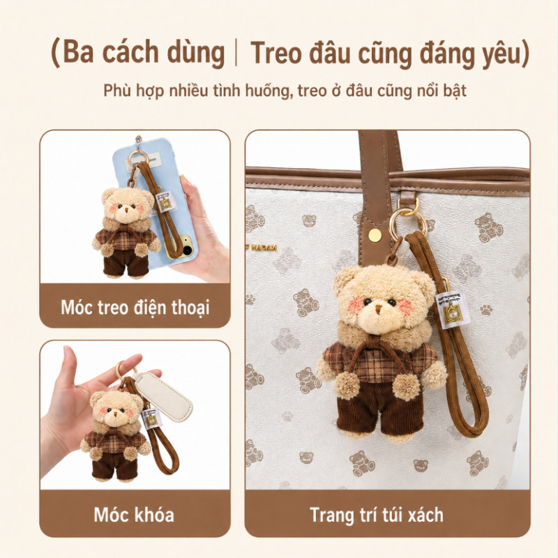 Móc Khóa Gấu Bông Cà Phê 2 Màu – Charm Treo Túi Xách Và Chìa Khóa, Dây Bền Chắc, Quà Tặng Dễ Thương Cho Bạn Gái