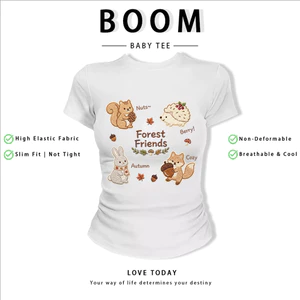 BOOM Áo Baby Tee Nữ Cotton Ôm Body-Áo Thun Ngắn Tay Y2K In Hình PhongCách Mùa Hè, Cổ Tròn Hàng Đầucách hàn quốc phong091