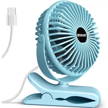 Kẹp USB BESKAR trên quạt, Quạt nhỏ di động có dây chạy bằng dây, Luồng khí mạnh 3 tốc độ, có kẹp chắc chắn, Quạt bàn cá nhân yên tĩnh