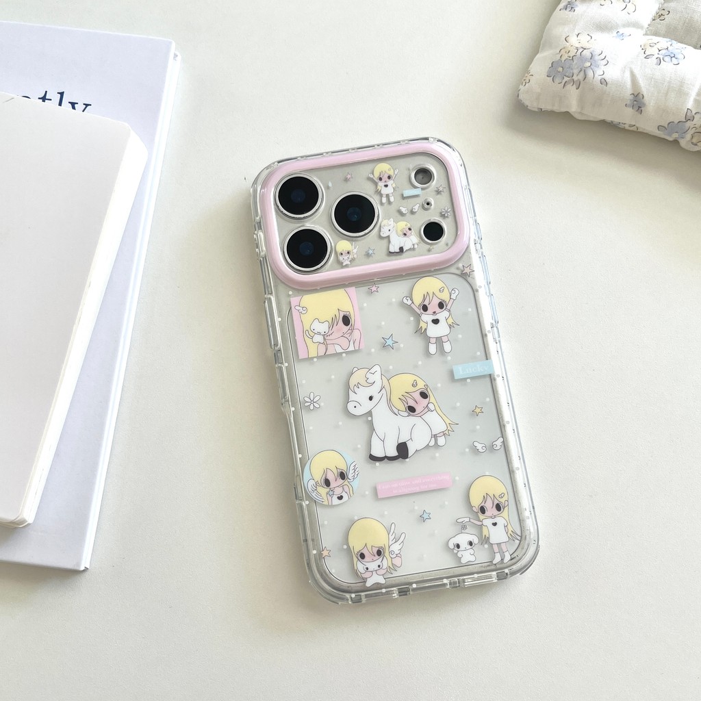 Ốp điện thoại hình chú ngựa và bé gái dễ thương cho IPhone 17 Pro Max 17 16 15 Ốp điện thoại chống rơi