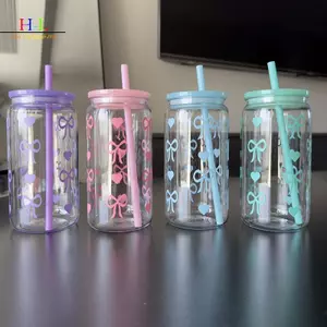 HL Kawaii Bình Nước Thẩm Mỹ Tumbler Cho Đá Cà Phê Nước ép Trà Nơ Dễ Thương Cốc Nhựa Có Nắp Ống Hút Chai Uống Di Động LMWU