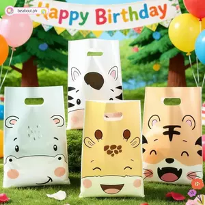 BEABOUT 10 / 25 / 50 Chiếc Túi Ủng Hộ Tiệc Động Vật, Túi Đựng Sinh Nhật Động Vật Hoạt Hình Dễ Thương Bằng Nhựa, Hươu Cao Cổ Chất Lượng Cao|Túi đựng đồ dự tiệc ủng hộ bữa tiệc