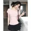 Áo thun ngắn tay đeo vai màu hồng miu Series dành cho nữ mùa hè in chữ hẹp mỏng hơn trông cô gái hấp dẫn