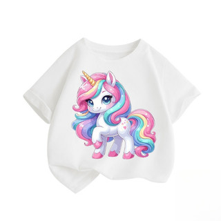 Áo thun bé gái mẫu mới Unicorn Áo phông bé gái chất cotton Mềm mịn Thoáng mát Dễ thương