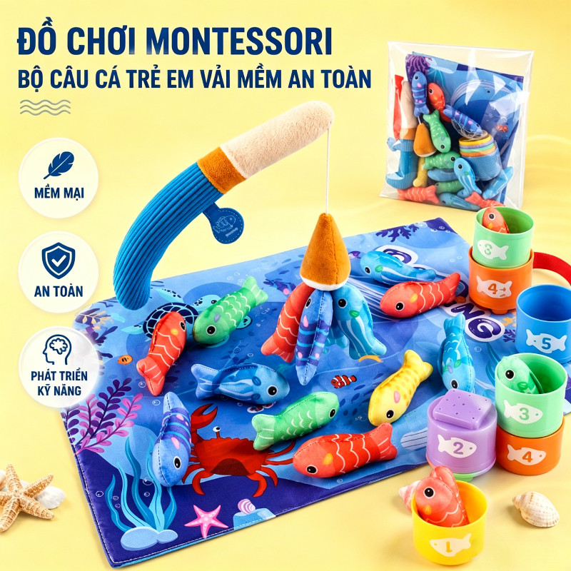 Đồ chơi Montessori,Bộ Câu Cá Trẻ Em Vải Mềm An Toàn,RÈN LUYỆN GIÁC QUAN,Giáo Dục Sớm Cho Trẻ Mới Biết đi