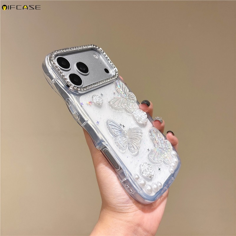 Ốp lưng 3D stereo cho OPPO Reno 15F 15 14 13 K14 K14X K13X K12X Find X8 Ultra Pro X8S, thiết kế bướm hoa hồng ngọc trai, viền sáng bóng
