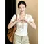 Khăn lụa trắng Hàn Quốc Cổ chữ V Áo thun ngắn tay chính hãng dành cho nữ, Mùa hè Phong cách mới Siêu Hot Giảm tuổi Phong cách phương Tây