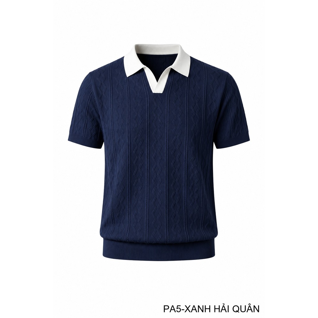 PA5 - Áo Polo Nam Mùa Hè Chất Jacquard Co Giãn, Cổ V Phối Màu Thời Trang, Dáng Ôm Thoáng Khí