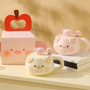Cốc Piggy Dễ Thương Gốm Hộ Gia Đình Cốc Uống Nữ Phong Cách Mới Cốc Có Nắp Quà Tặng Sinh Nhật