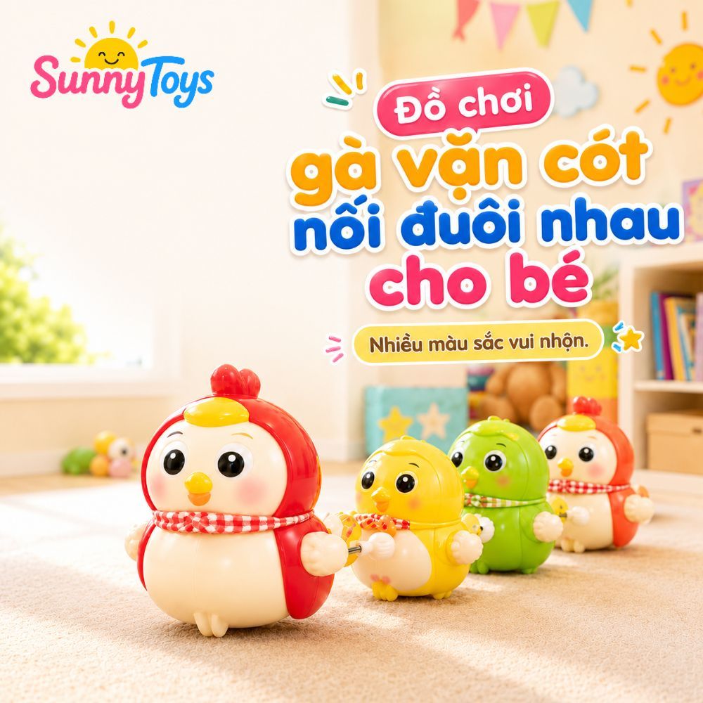 Bộ 4 Gà Con Vặn Cót SunnyToys - Đồ Chơi Nam Châm Nối Đuôi Xoay 360 Độ Cho Bé