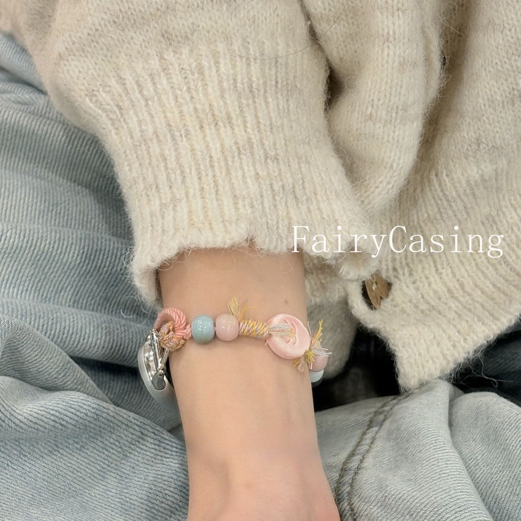 Màu Hồng Cá Gốm Hạt Dệt Dây Đeo Cho Xiaomi Mi Band 10 9 8 Pro 7 6 5 4 3 Vòng Tay Cho Redmi Watch 6 5 4 Dây Đeo Tay