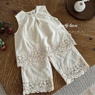 Bộ đồ thú cưng cho bé gái Bộ đồ hai mảnh không tay ren cho bé gái