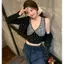 Bộ đồ ngọt ngào Áo khoác Cardigan ngắn hoa nhiều lớp mùa hè Phong cách mới Bộ đồ hai mảnh gợi cảm