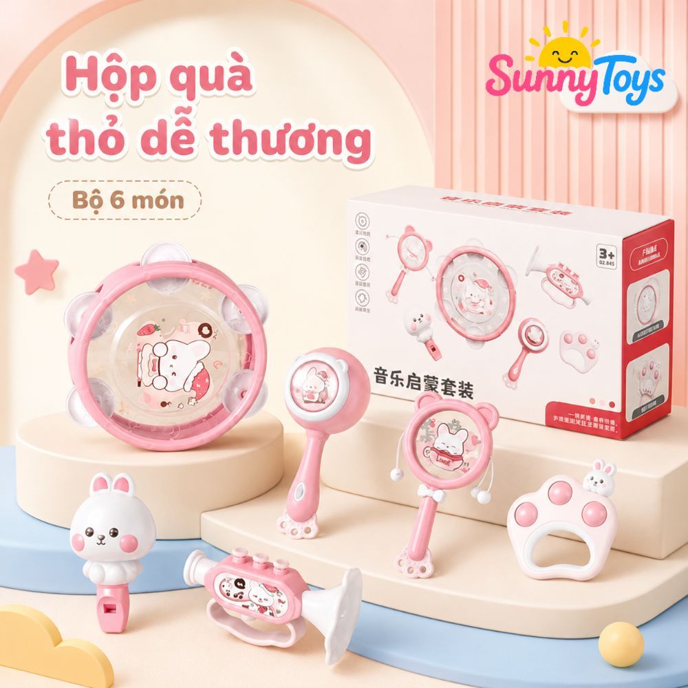 Bộ Nhạc Cụ Lục Lạc SunnyToys 6 Món - Xúc Xắc, Trống, Kèn Cho Bé Sơ Sinh Vui Chơi